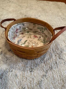 Longaberger Brown Woven Basket with Floral Liner